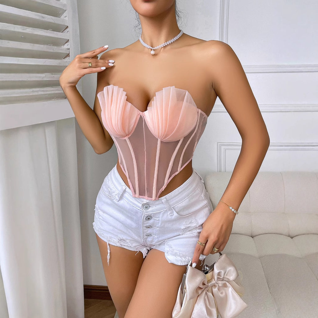 's Corset Low Cut Boning Corset Mesh See Through Diamond Shaped