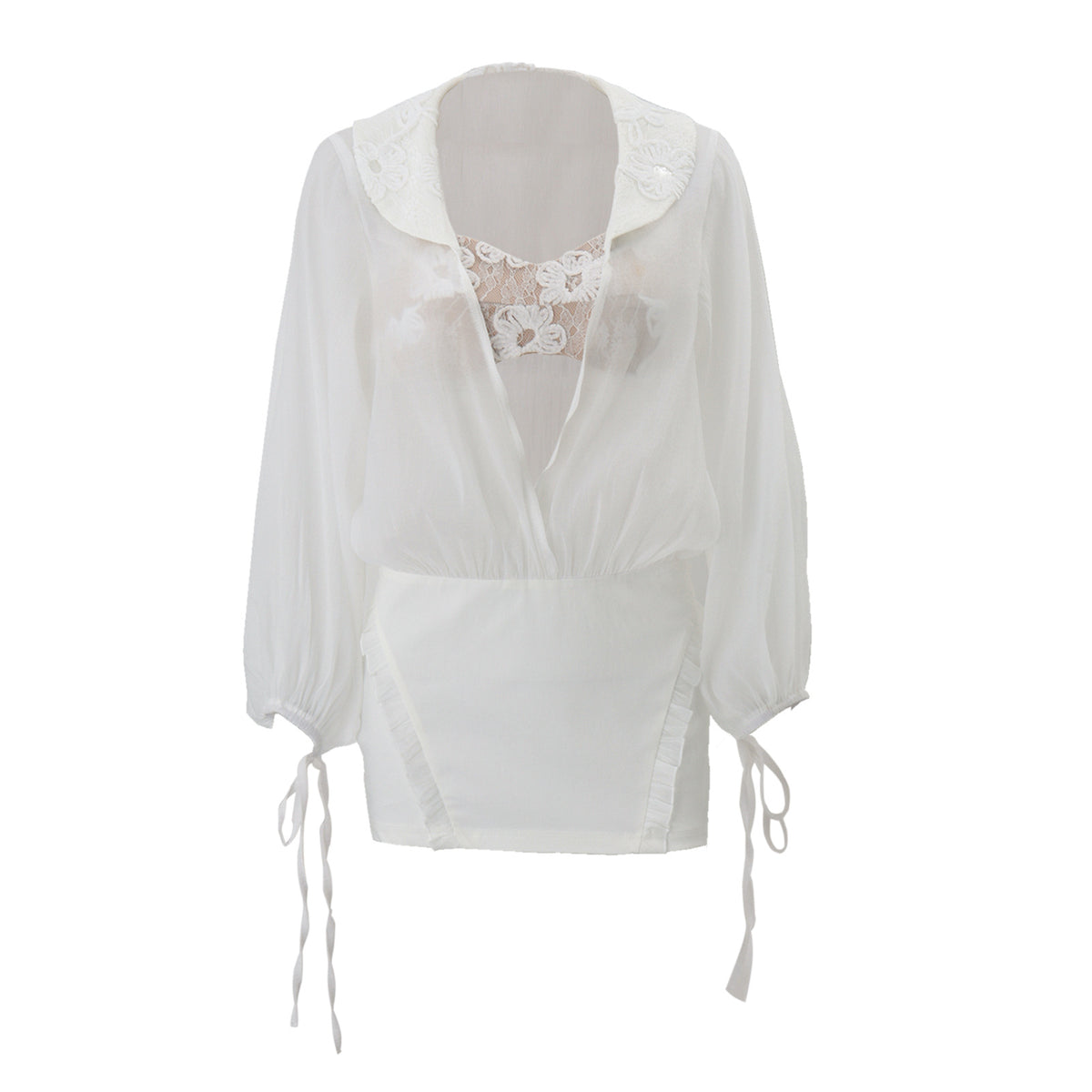 Women's White Lace Peter Pan Collar Sheath Dress