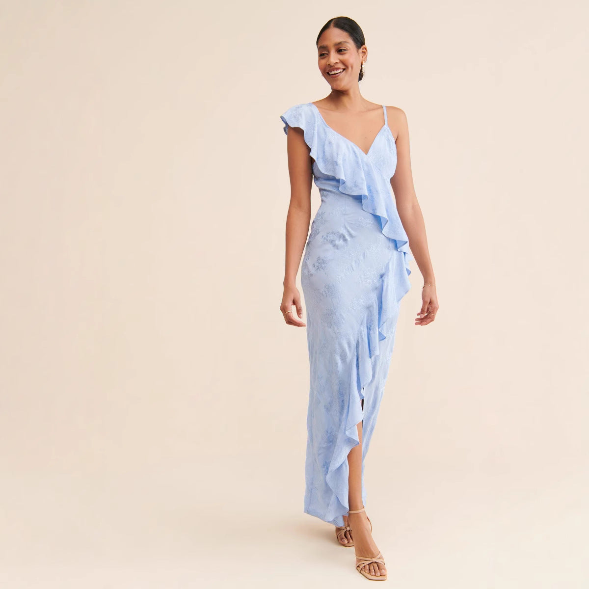 Floral Backless High Slit Bodycon Maxi Dress