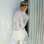 Women's Sheer Knitted Turtleneck Long Sleeve Top