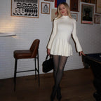 Mock-Neck Long-Sleeve Knit A-Line Mini Dress