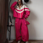 Women's Spring Autumn Street Sports Contrast Color Collared Long
