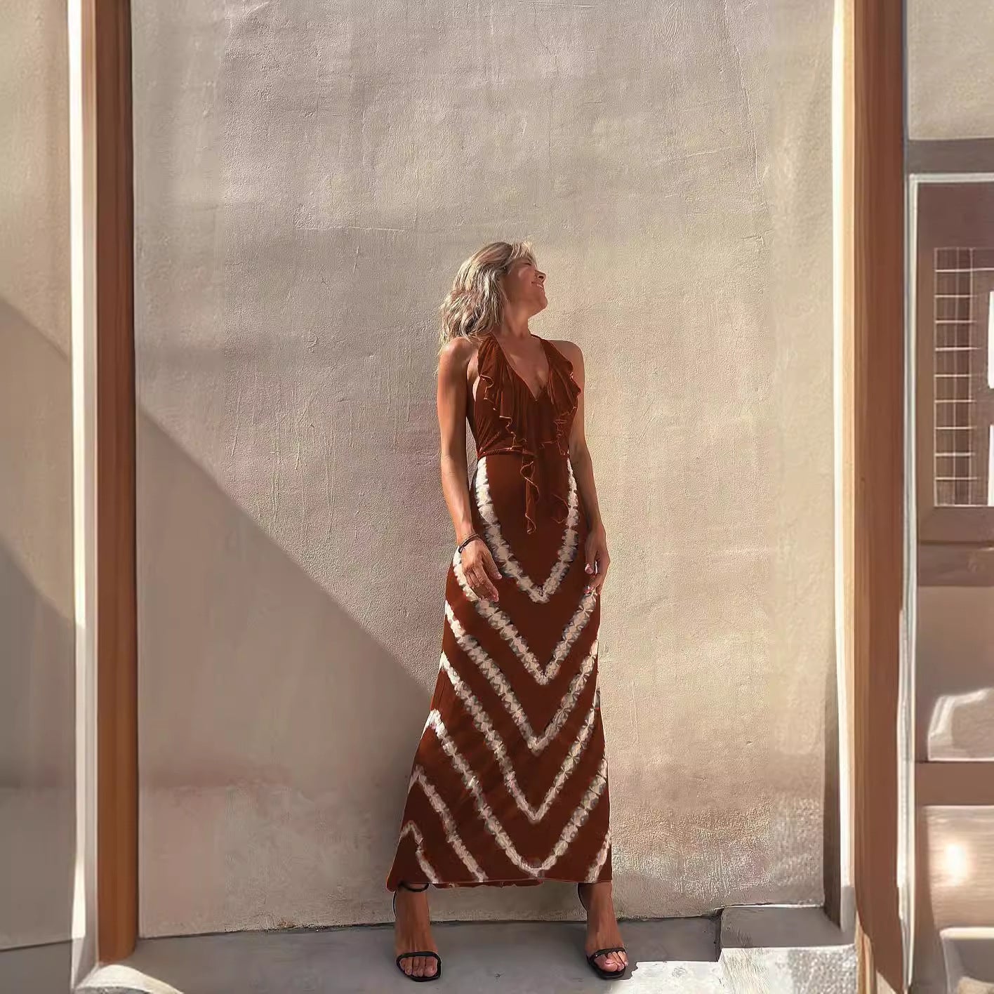 Women's Striped Halter A-Line Dress
