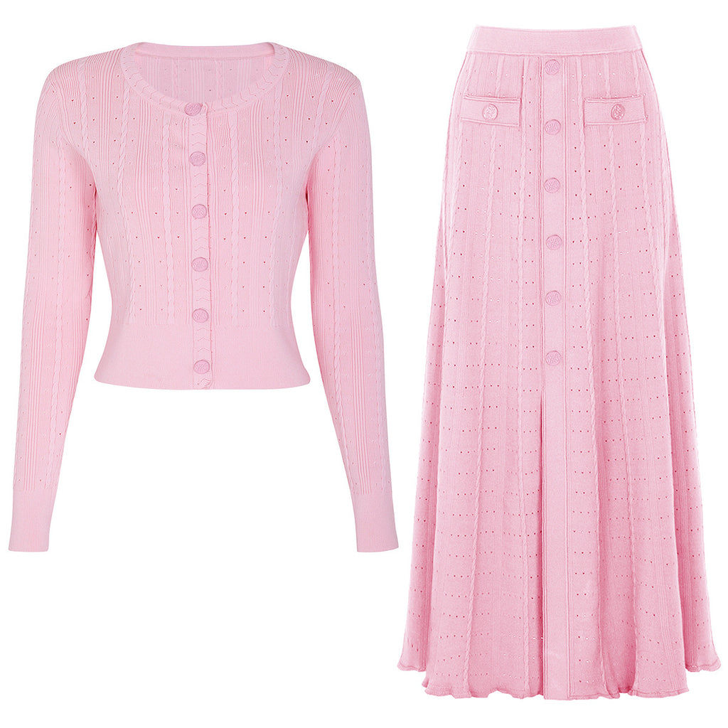Pink Top Two-Piece Overskirt Suit