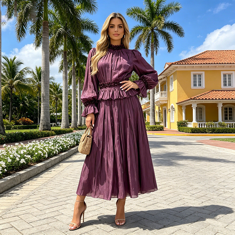 Autumn Cocktail Diamond Lantern Sleeve Petal Collar Waist