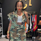 Camouflage Ruffle Sleeve Short Jacket