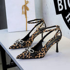 Women's Leopard Print Satin Stiletto Heels