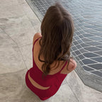 Summer Solid Color Sleeveless Bare Back Vest Skirt Two Piece Set