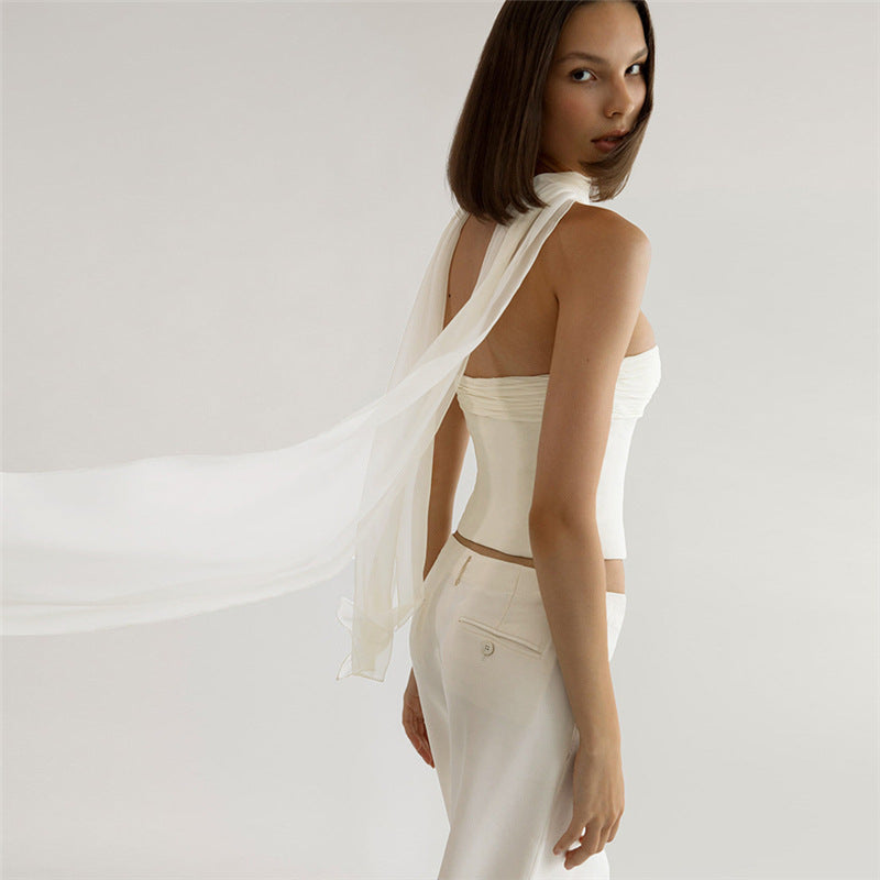 Women's Autumn Women Clothing Off Shoulder Slim Fit Cropped Solid Color Inner Wear Vest