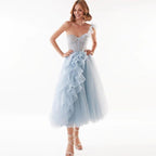 Women's Light Blue 3d Mesh Backless Cocktail Dress
