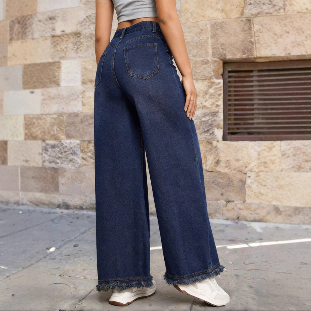 Retro Washed Distressed Raw Hem WLs Jeans HW Loose All