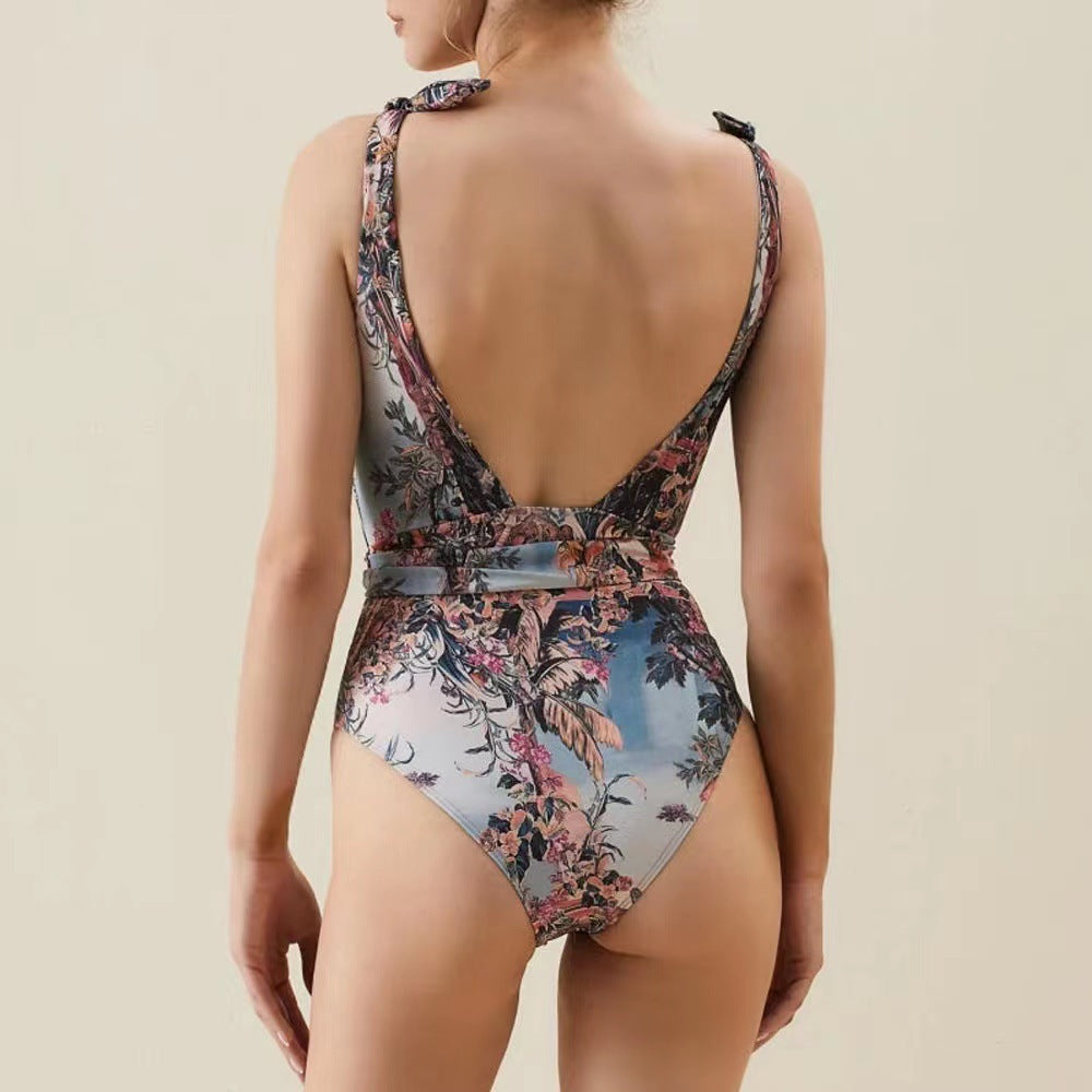 Print Mesh One-piece Swimwear