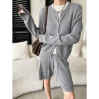 Women's Knit Cardigan And Drawstring Shorts Set