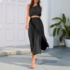 Women's Sleeveless Split Top And Skirt Two-Piece Set