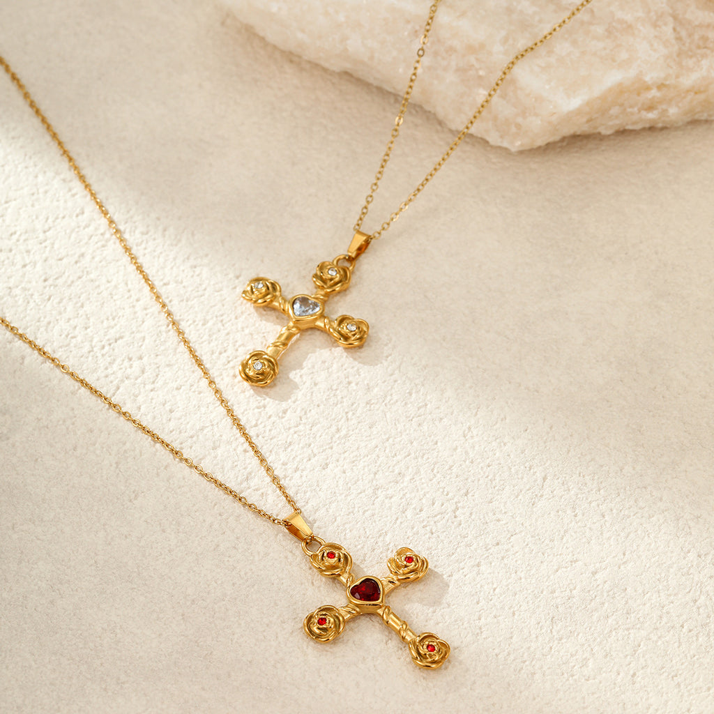 Women's Rose Cross Stainless Steel Necklace