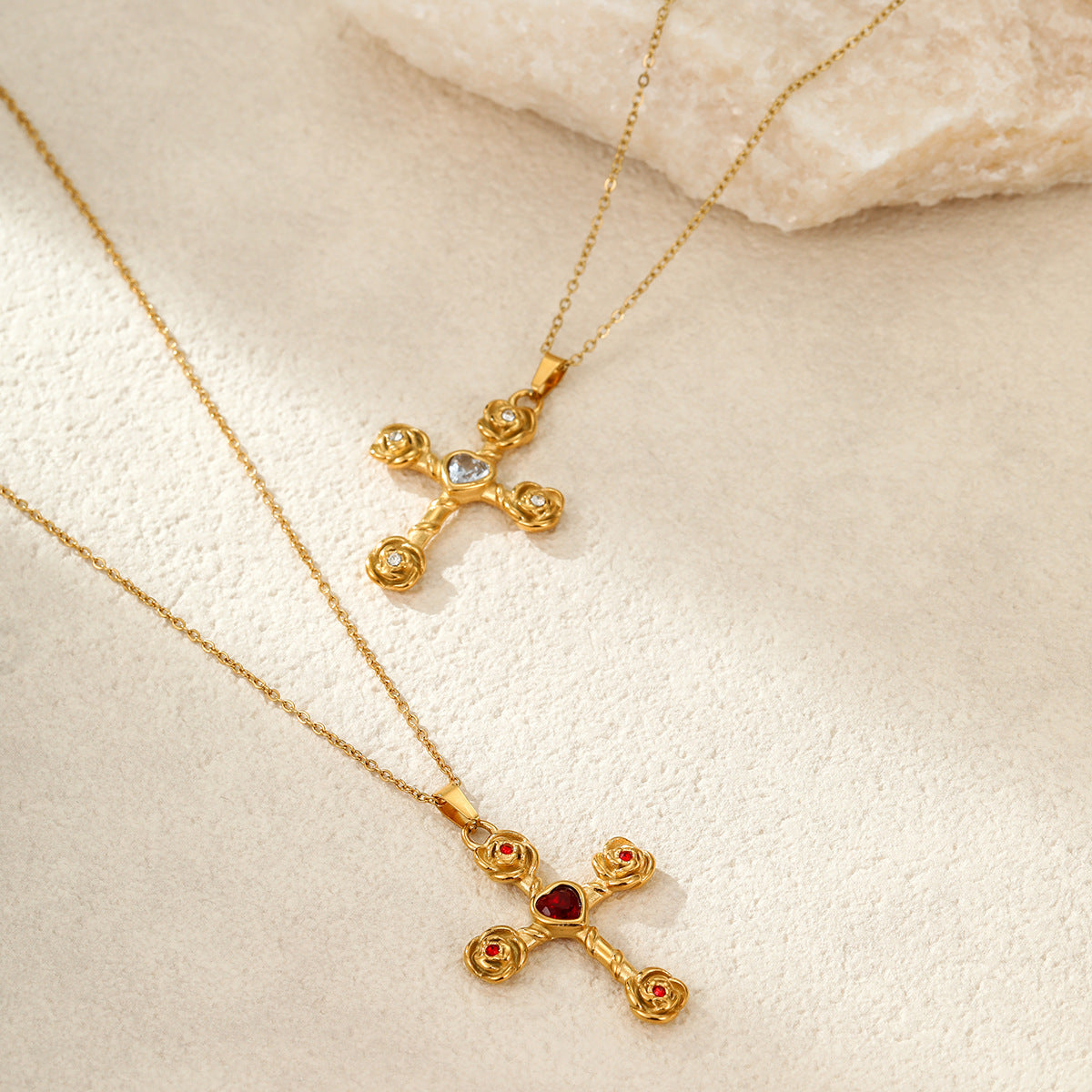 Women's Rose Cross Stainless Steel Necklace