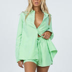 Summer Beach Sportswear Shorts Striped Shirt Top Two-Piece Set