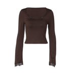 Women's Lace U-Neck Long-Sleeve Top