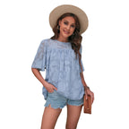 Lace Bell Sleeve Chiffon Top