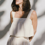 Women's Cotton Linen Backless Square Neck Top