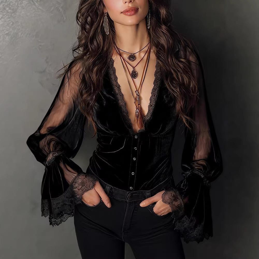 Summer Women Elegant Gothic Party Transparent Mesh Lace V