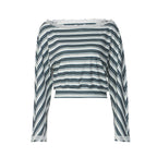 Women's Striped Lace Knit Long Sleeve Top