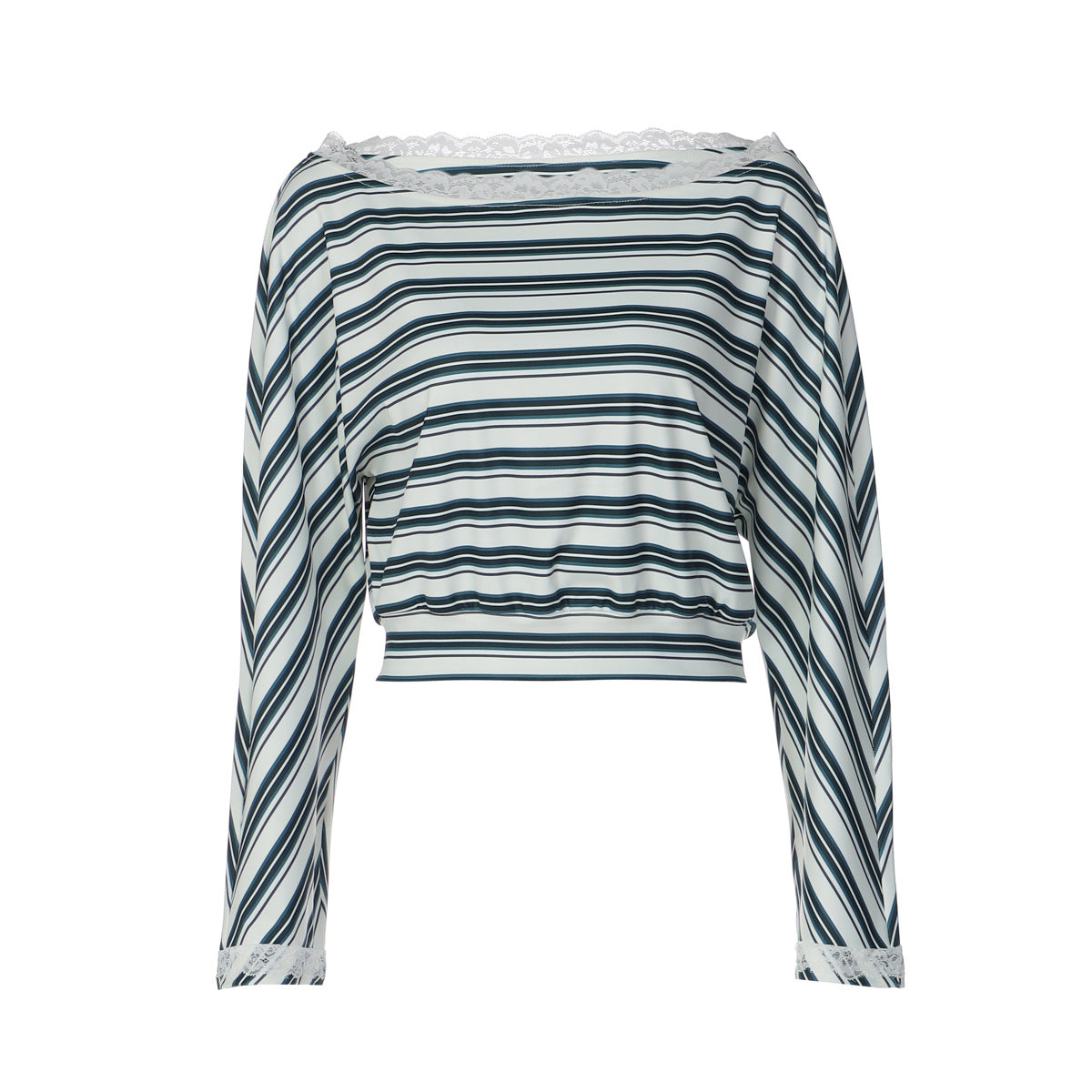 Women's Striped Lace Knit Long Sleeve Top