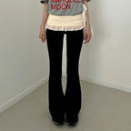 Casual Contrast Color Turn Waist Ruffled Girl Micro Pull