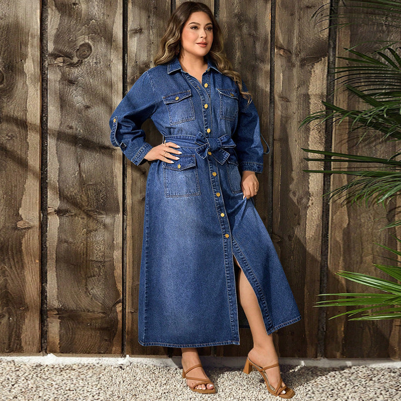 Women's Plus-Size Denim Button-Front Dress