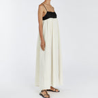 Black White Contrast Sling Dress Backless Long