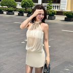 Women's Mesh Halter Bodycon Mini Dress