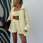 Striped Shirt Outfit Summer Polo Collar Long Sleeved Shirt Vest