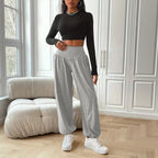 Women's Gray High-Waist Wide-Leg Pants