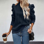 Autumn Winter Comfort Casual Pullover Puff Sleeve Solid