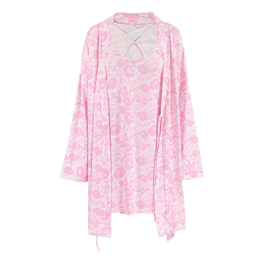 Spring Summer Floral Fresh Knitted Slip Nightdress Long