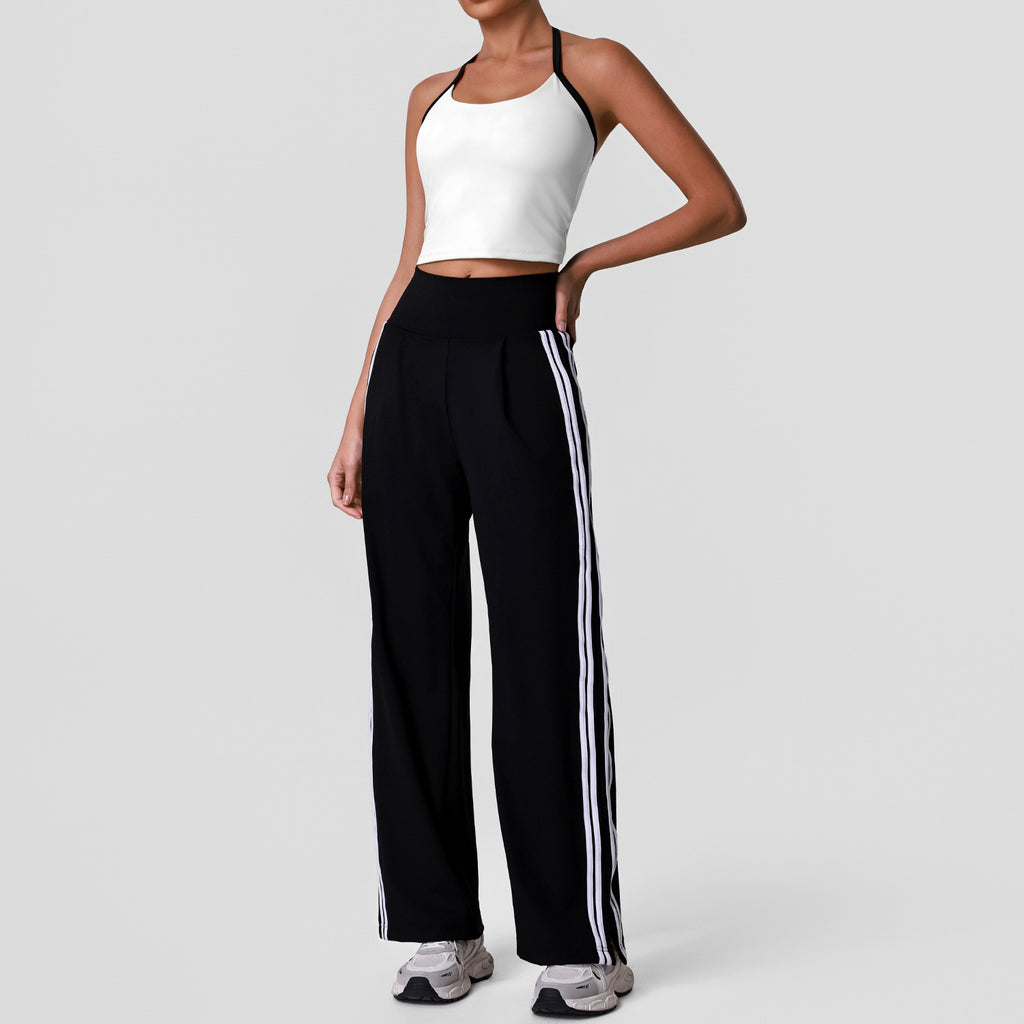 White Vest Wide Leg Pants Black