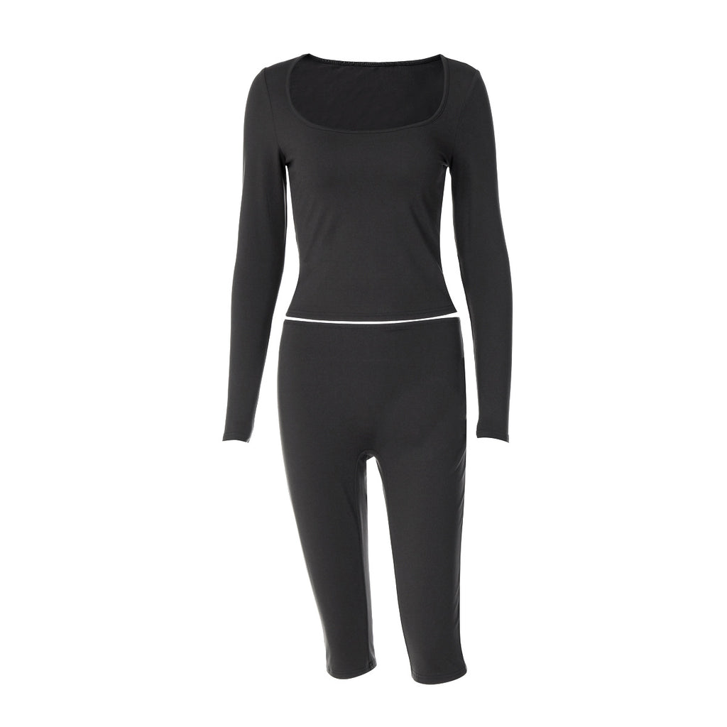 Women's Long-Sleeve Top and Yoga Shorts Set