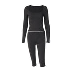 Women's Long-Sleeve Top and Yoga Shorts Set