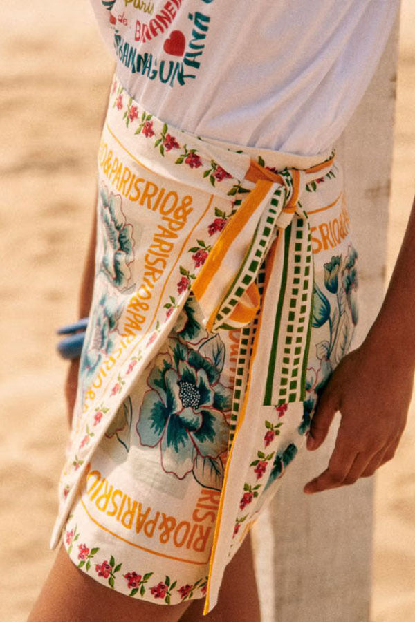Printed Lace-Up Skirt