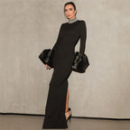 Women's Rhinestone Bell-Sleeve Formal Maxi Dress