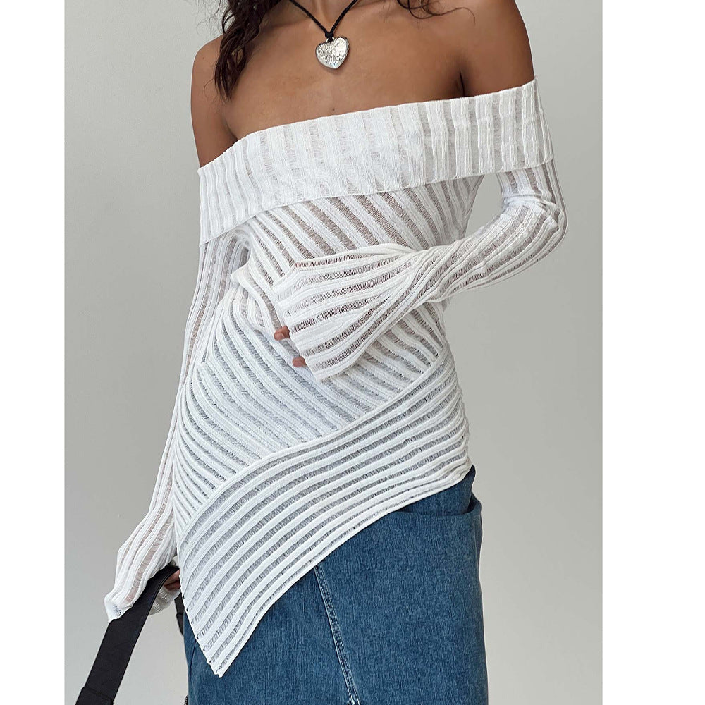 Women's Shoulder Long Sleeve Knitted Woolen Slim Fit Outerwear Top