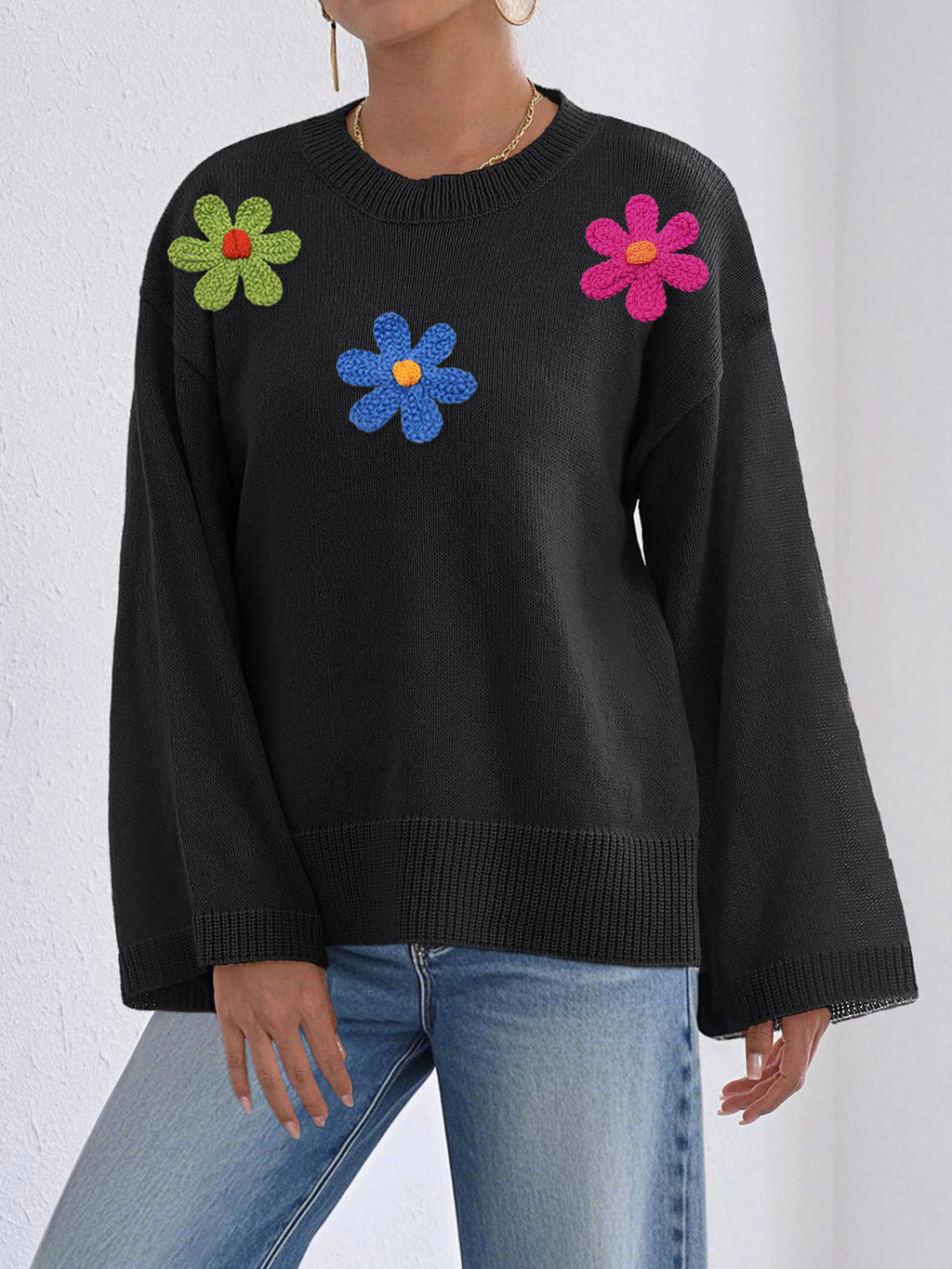 Black Top 3 Wool Flowers