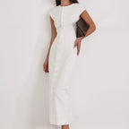Women's Round Neck Flying Sleeves Dress Women Elegant Waist Single Breasted White Sheath Dress