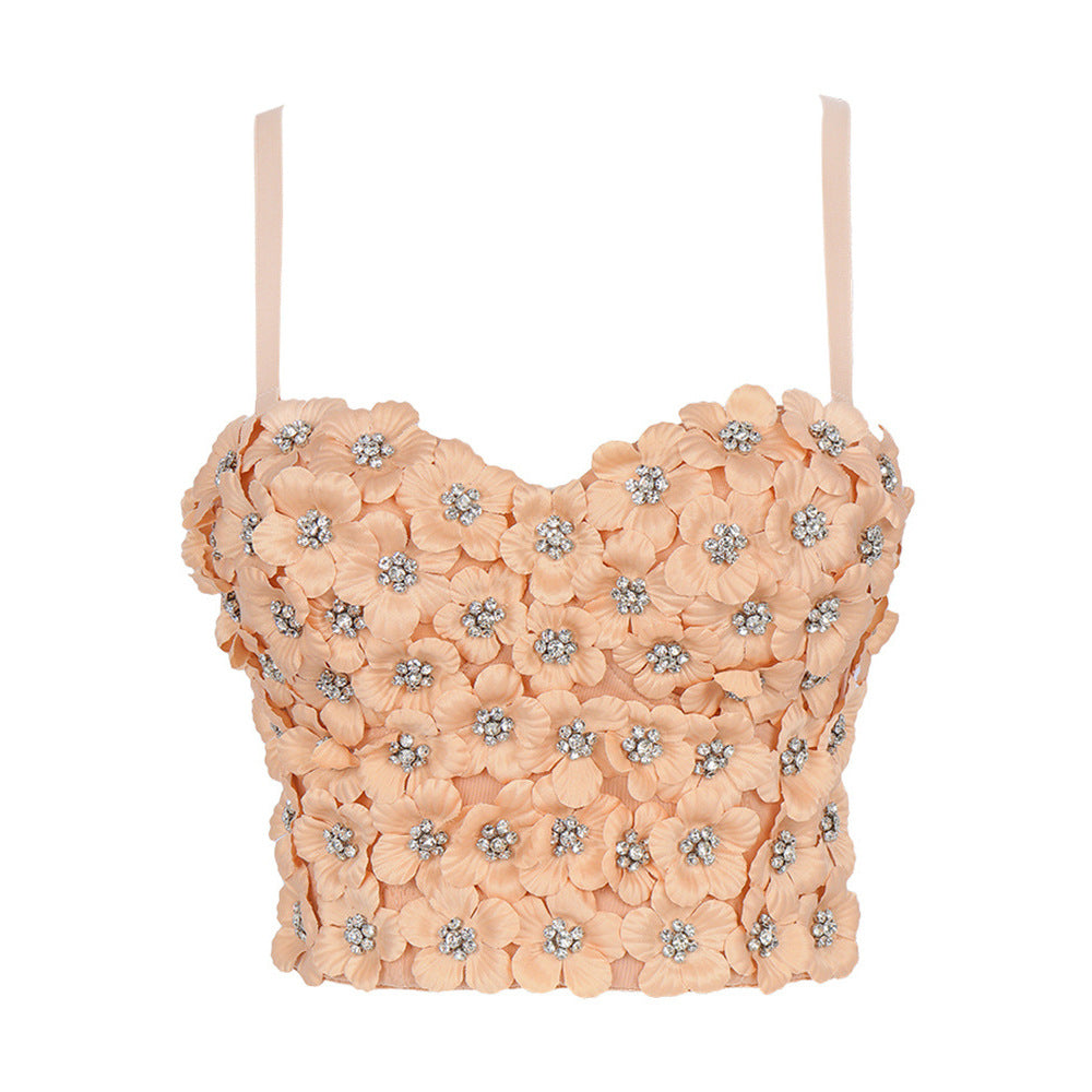 Women’s Floral Rhinestone Sweetheart Crop Top