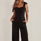 Black Bandeau Top & Wide-Leg Pants Set