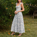 Women's Printed Sweetheart Lace-Up Boned Maxi Dress