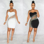 Women's Mesh Rhinestone Cami Bodycon Dress