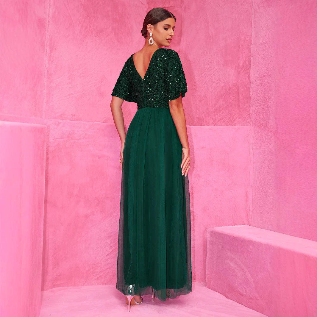 Sequined A-Line Tulle Evening Dress