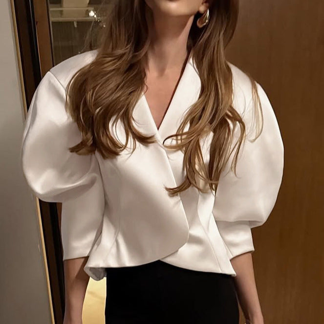Women's Satin V-Neck Asymmetric Top