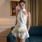 Off-Shoulder Satin Backless Dress